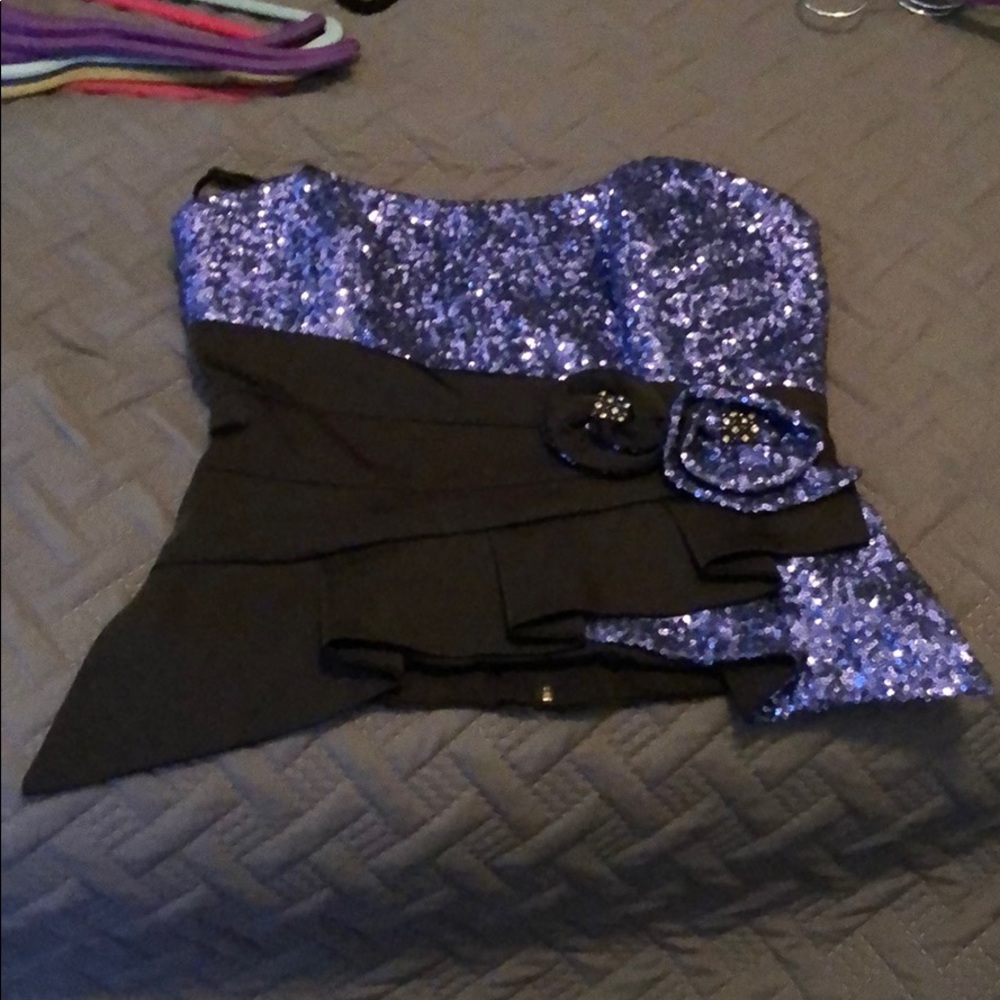 A silver purple/ blue cocktail top